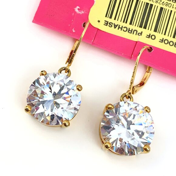 Betsey Johnson large clear crystal drop lever back earrings - Picture 1 of 3